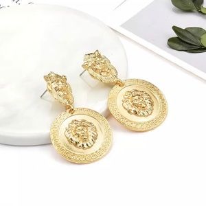Medusa Lion Head Vintage Coin Drop Earrings